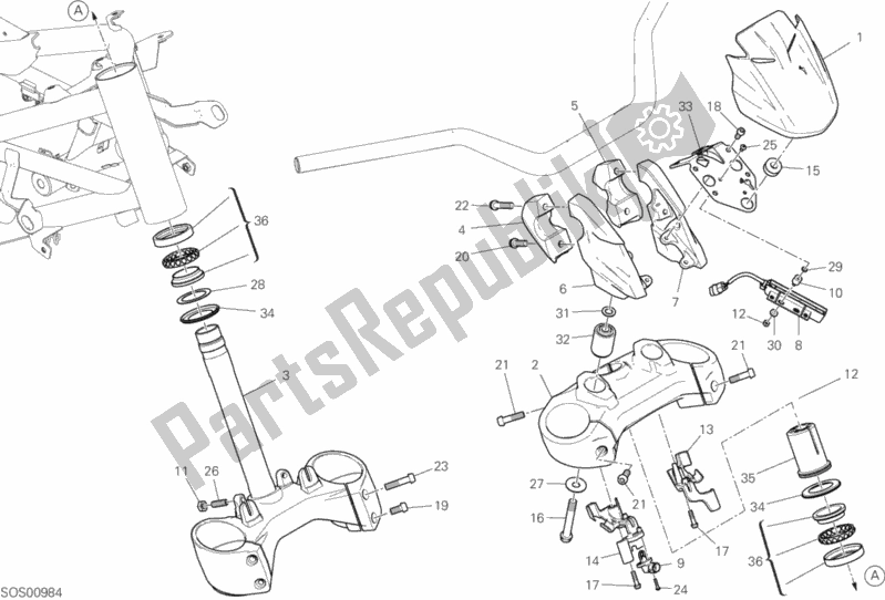 All parts for the Steering Assembly of the Ducati Diavel 1260 S Thailand 2019